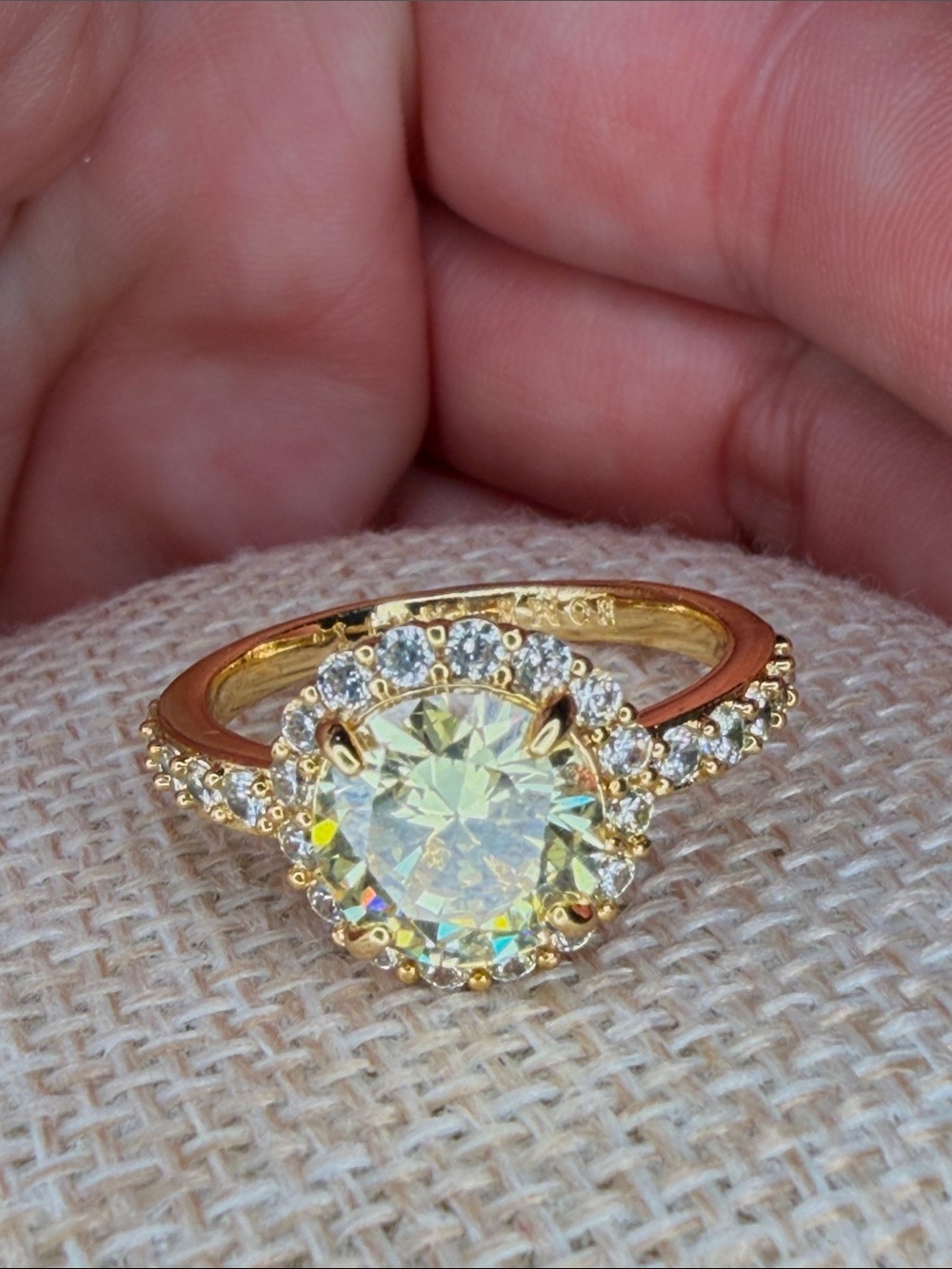 Gold-Tone Yellow Halo Solitaire Pendant Necklace